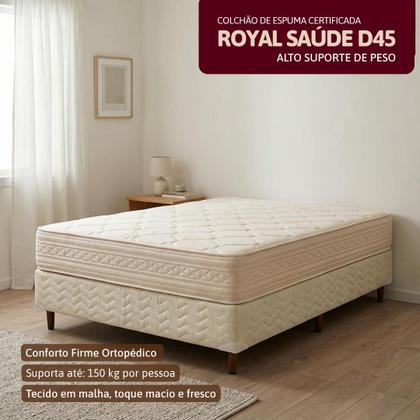 Imagem de Colchão Solteiro Espuma D45 Certificada Orthocrin Royal Saúde Plus 88x188x22 Alto Suporte de Peso Tecido Antialérgico