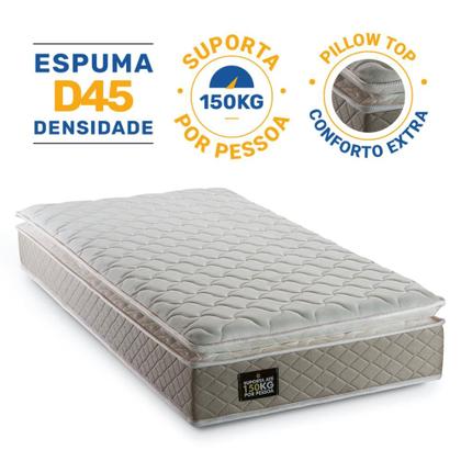 Imagem de Colchão Solteiro Espuma D45 Pillow Top Strong 88x188x24cm - Suporta até 150kg por pessoa