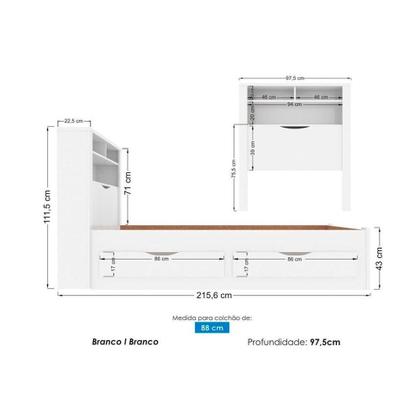 Imagem de Colchão Solteiro Light D33 Ortobom + Cama Invicta c/ 2 Gavetas Atacama