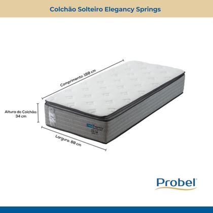 Imagem de Colchão Solteiro Mola Ensacada Probel Elegancy Springs (88x188x34cm) Branco