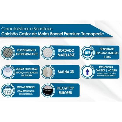 Imagem de Colchão Solteiro Molas Bonnel Premium Tecnopedic Euro Pillow (78x188x30) - Castor
