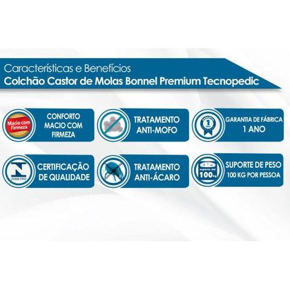 Imagem de Colchão Solteiro Molas Bonnel Premium Tecnopedic Euro Pillow (78x188x30) - Castor