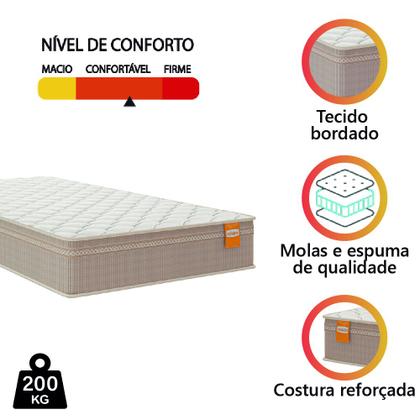 Imagem de Colchão Solteiro Molas Qatar 88x188x22cm Bege/Branco Inducol - Suporta Até 200 Kg Por Pessoa