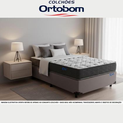 Imagem de Colchão Solteiro Ortobom Espuma Iso 100 D33 com Base Box 88x188x58  Conjunto Linha Econômica