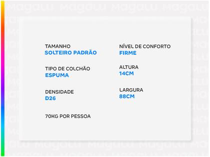 Imagem de Colchão Solteiro Padrão Prorelax de Espuma D26 14x88x188cm Azaléia