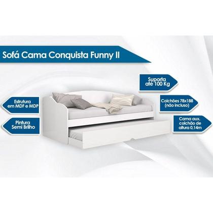 Imagem de Colchão Solteiro Pérola Polar (2un) + Sofá Cama Funny III c/ Auxiliar Branco