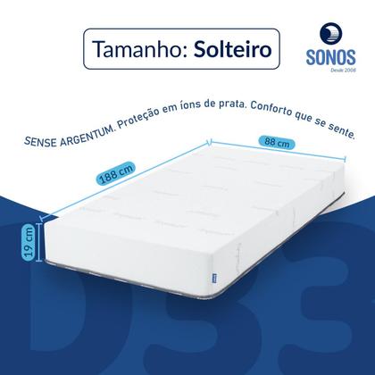 Imagem de Colchão Sonos Sense Argentum Solteiro Ortopédico Espuma D33 88x188x19 a Vácuo