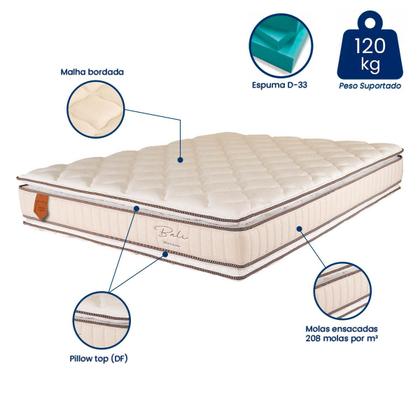 Imagem de Colchão Viúva 128x188x30 Prorelax Bali Molas Ensacadas Pillow Top Duplo