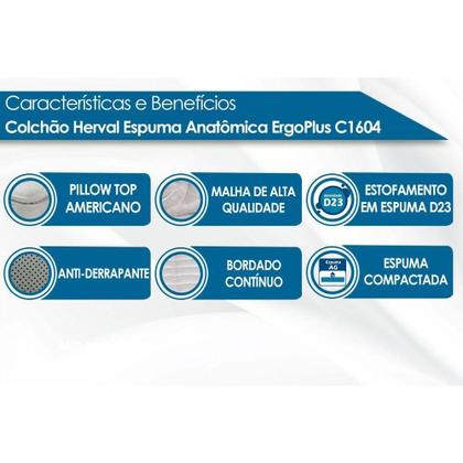 Imagem de Colchão Viúva Espuma Compact AG 65 / Santorini C1604 ErgoPlus Malha Pillow Top (128x188x25) - Herval