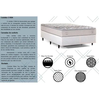 Imagem de Colchão Viúva Espuma Compact AG 65 / Santorini C1604 ErgoPlus Malha Pillow Top (128x188x25) - Herval