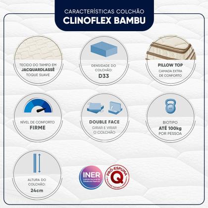 Imagem de Colchão Viuva Espuma D33 Americanflex Clinoflex Bambu 128x188x24cm