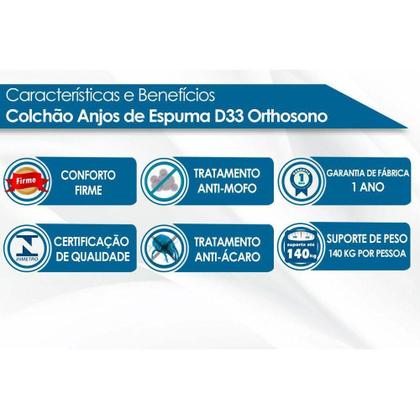 Imagem de Colchão Viúva Espuma D33 / EP Anatômico Orthosono Pillow Top (128x188x24) - Anjos