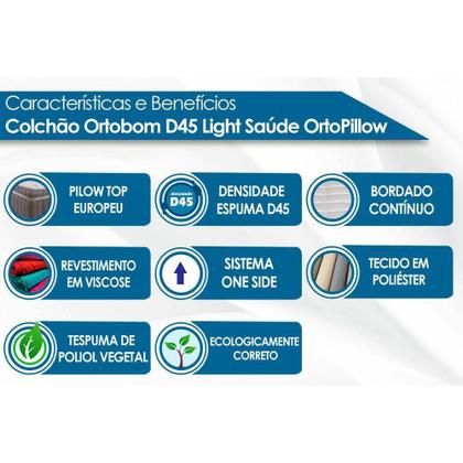 Imagem de Colchão Viúva Espuma D45 Light OrtoPillow (128x188x20) - Ortobom