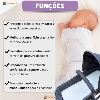 Imagem de Colchonete p/ Carrinho Bebê Moisés Capa Removível Universal ninho mini Berço redutor Macio 70cmx35cmx5cm Monolo