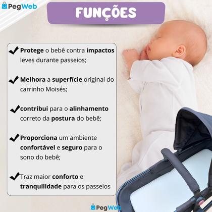 Imagem de Colchonete p/ Carrinho Bebê Moisés Capa Removível Universal ninho mini Berço redutor Macio Monolo