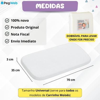 Imagem de Colchonete p/ Carrinho Bebê Moisés Capa Removível Universal ninho mini Berço redutor Macio Monolo