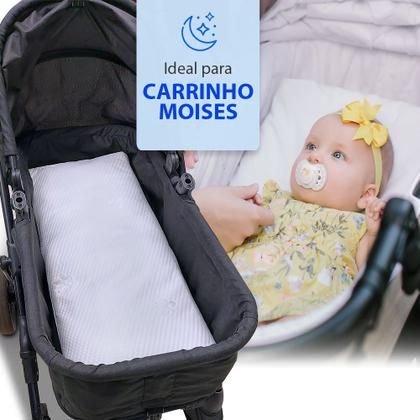 Imagem de Colchonete para Carrinho de Bebe Moisés Com Protetor Impermeável Antialérgico 29x73x4cm - BF Colchoes