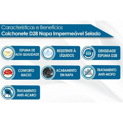 Imagem de Colchonete Solteiro D28 Napa Azul Impermeável Lavável (78x188x4) - Luckspuma