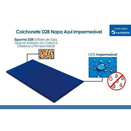Imagem de Colchonete Viúva D28 Napa Azul Impermeável Lavável (128x188x8) - Luckspuma