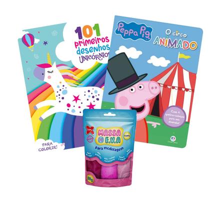 Imagem de Coleção Livro Peppa Pig Com 4 Quebra Cabeças e 101 Primeiros Desenhos Unicornio + Massinha de Modelar Eva