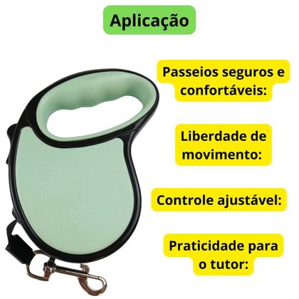 Imagem de Coleira Guia Passeio Para Pet Cachorro Gato Animais Cães 5 Metros Fita Cinto Retrátil Pequeno Ajustável Regulagem Com Trava Profissional Reforçado