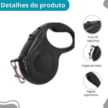 Imagem de Coleira Guia Retrátil Pet, 5m, Alta Qualidade Para Passeios Longos