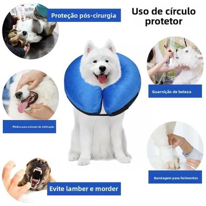 Imagem de Coleira Inflável Protetora Para Cães, Ideal Para Recuperação Pós-Cirúrgica, Para Cães E Gatos De