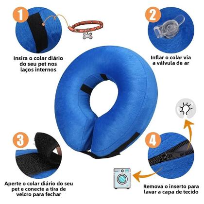 Imagem de Coleira Inflável Protetora Para Cães, Ideal Para Recuperação Pós-Cirúrgica, Para Cães E Gatos De