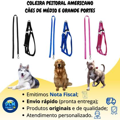 Imagem de Coleira para Cachorro Cães Grandes Golden Pit Bull Terrier Husky com Peitoral PET com Guia Preto