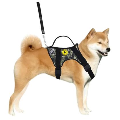 Imagem de Coleira Para Cachorro Grande Peitoral Pet Tático Para Cães Regulável Resistente Com Alça E Guia De Passeio Com Mola