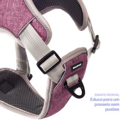 Imagem de Coleira Peitoral Ajustável com Guia Antipuxão para Cachorro MADOG COMFORT ROSA