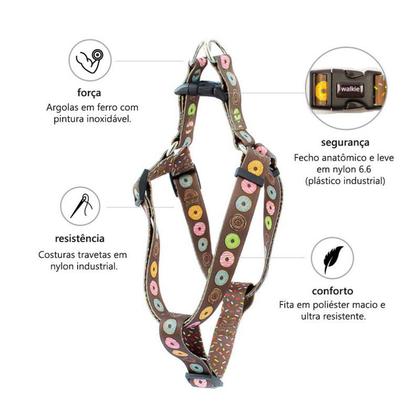 Imagem de Coleira peitoral e Guia com trava - TAM P - Várias Estampas