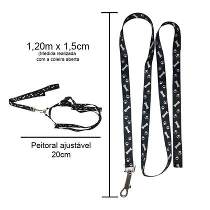 Imagem de Coleira Pet Cachorro Cães Peitoral Ajustável C/ Guia Roxo