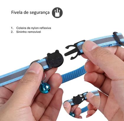 Imagem de Coleira Pet Gato Nylon Refletiva Guizo com Case P/ Airtag