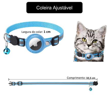 Imagem de Coleira Pet Gato Nylon Refletiva Guizo com Case P/ Airtag