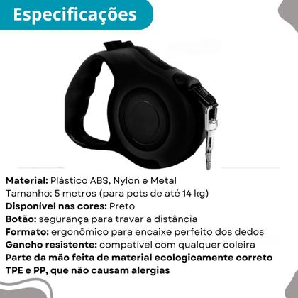 Imagem de Coleira Retrátil Pet 5m Ideal Longos Segura