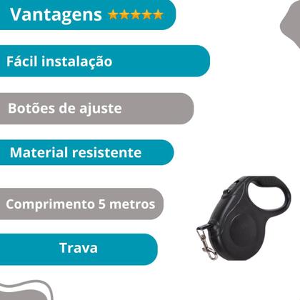 Imagem de Coleira Retrátil Pet 5m Ideal Longos Segura