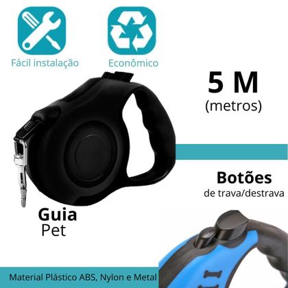 Imagem de Coleira Retrátil Pet 5M Ideal Longos Segura