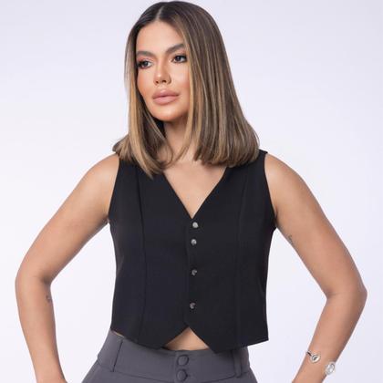 Imagem de Colete De Alfaiataria Botões Metal Autêntica mulher Brasil