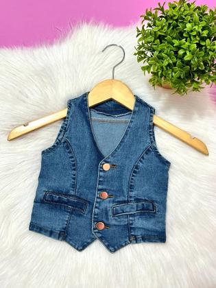 Imagem de Colete de menina infantil jeans com lycra mini diva moda country 