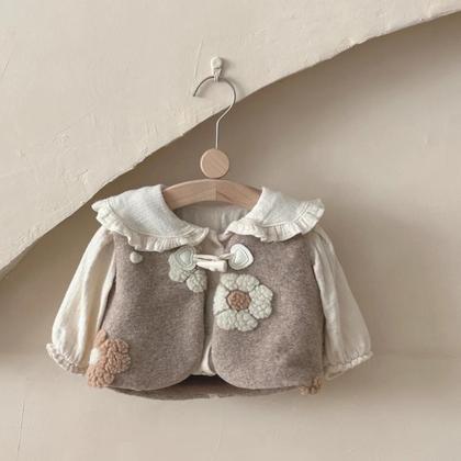 Imagem de Colete De Pelúcia Quente Sem Mangas Para Meninas, Com Flores Bordadas, Casaco Da Moda Para Outono E