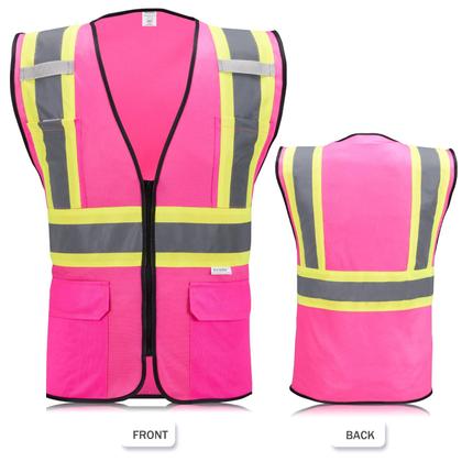 Imagem de Colete de segurança SULWZM com bolsos com zíper, rosa reflexivo, XL