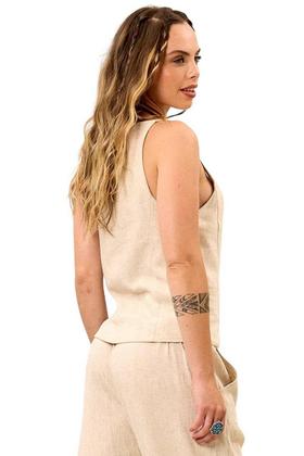 Imagem de Colete de Viscolinho com Botões de Coco Bege Yacamim A21