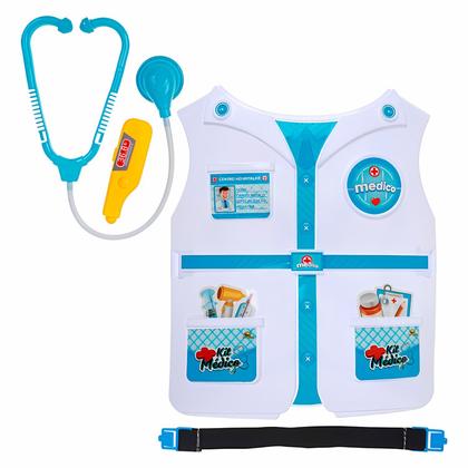 Imagem de Colete Fantasia Medico Infantil Azul Com Estetoscopio Termometro Brinquedo Profissao Menino
