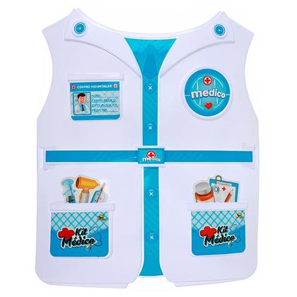 Imagem de Colete Fantasia Medico Infantil Azul Com Estetoscopio Termometro Brinquedo Profissao Menino