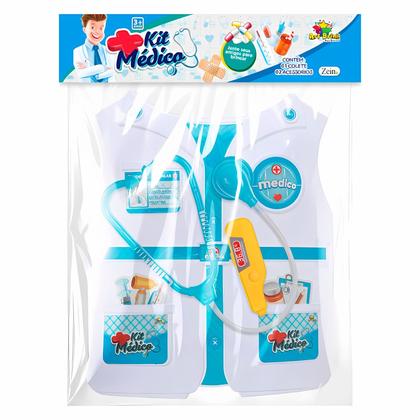 Imagem de Colete Fantasia Medico Infantil Azul Com Estetoscopio Termometro Brinquedo Profissao Menino