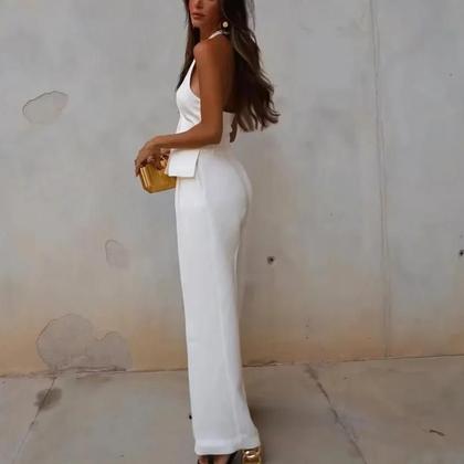 Imagem de Colete Feminino Branco e Preto com Ombro de Fora - Modelo Halter, Casual e de Verão