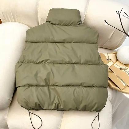 Imagem de Colete Feminino Casual Quente Sem Mangas Em PU Com Gola Alta E Botões, Jaqueta Solta Para Outono E