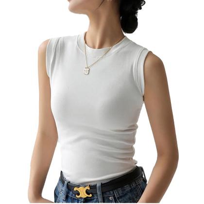 Imagem de Colete Feminino de Algodão Sem Mangas - Camisola Colorida com Gola Redonda