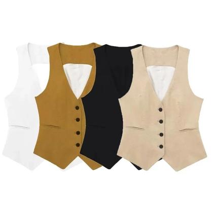 Imagem de Colete Feminino de Linho Sem Mangas - Preto e Branco - Moda Coreana